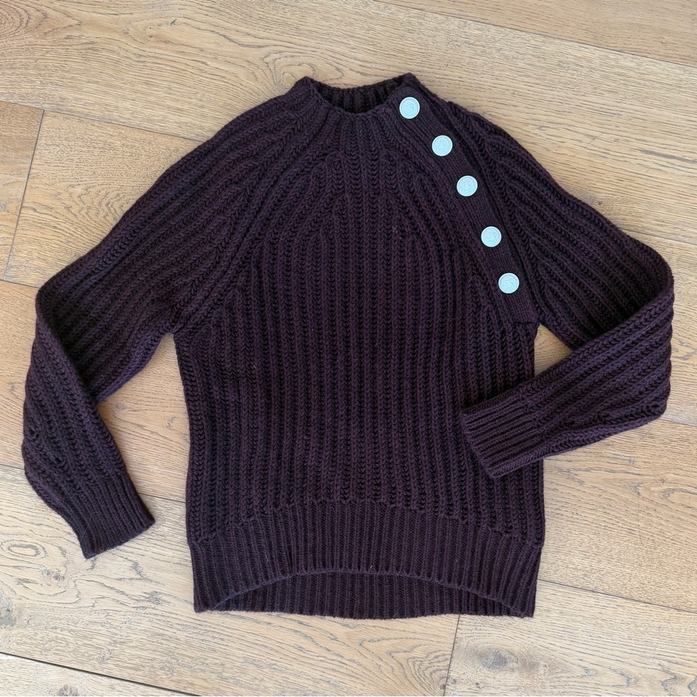 Zadig & Voltaire Black Ribbed Sweater with Blue Button Detail